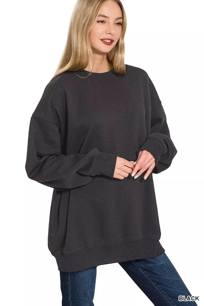 Zenana Oversized Round Neck Fleece Tunic Sweatshirt sold by Charming Charlie