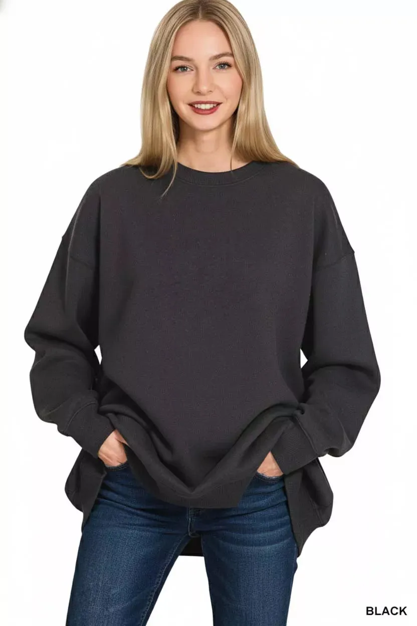 Zenana Oversized Round Neck Fleece Tunic Sweatshirt sold by Charming Charlie product image thumbnail 2