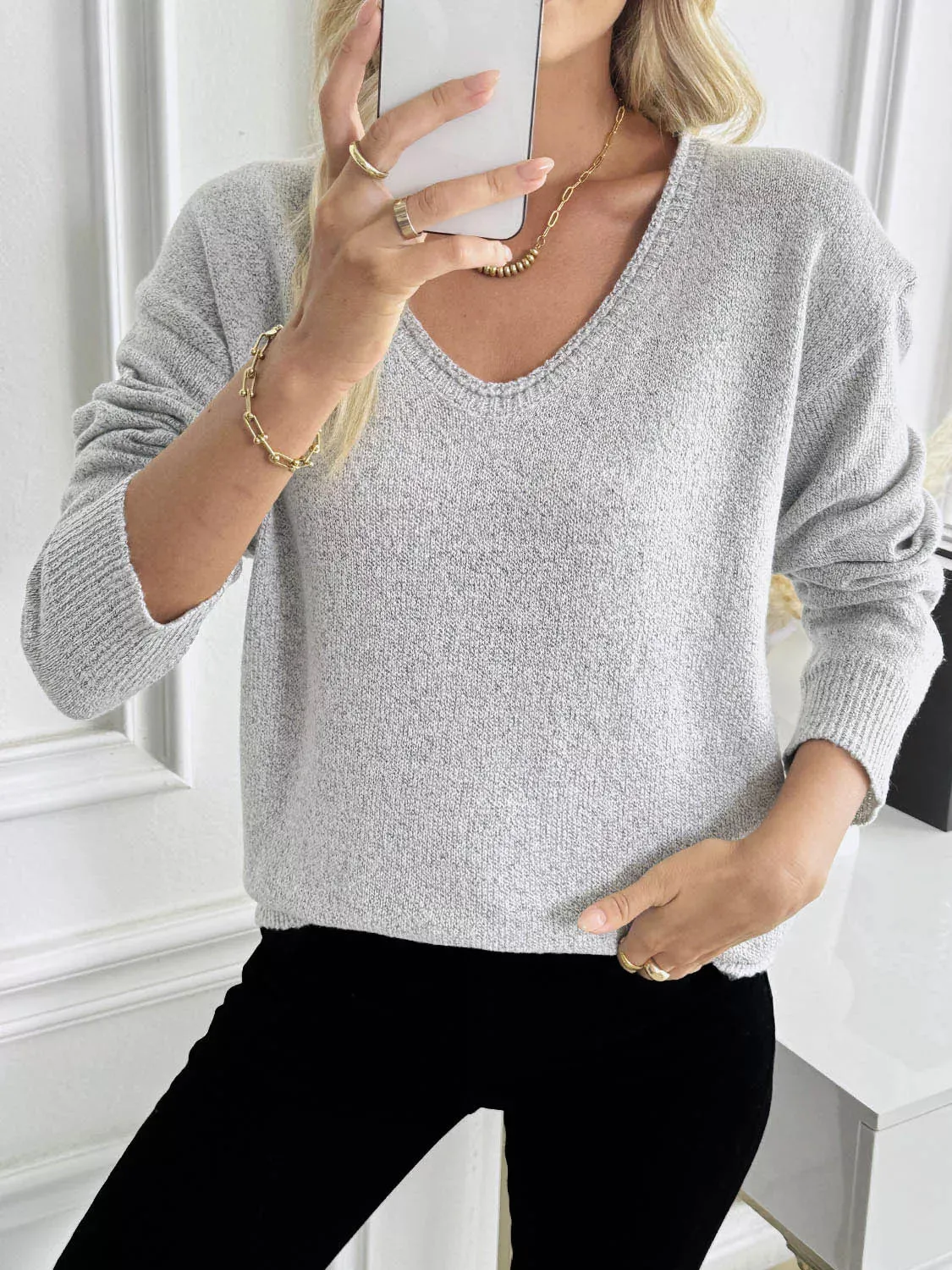 V-Neck Long Sleeve Knit Top sold by Charming Charlie product image thumbnail 2