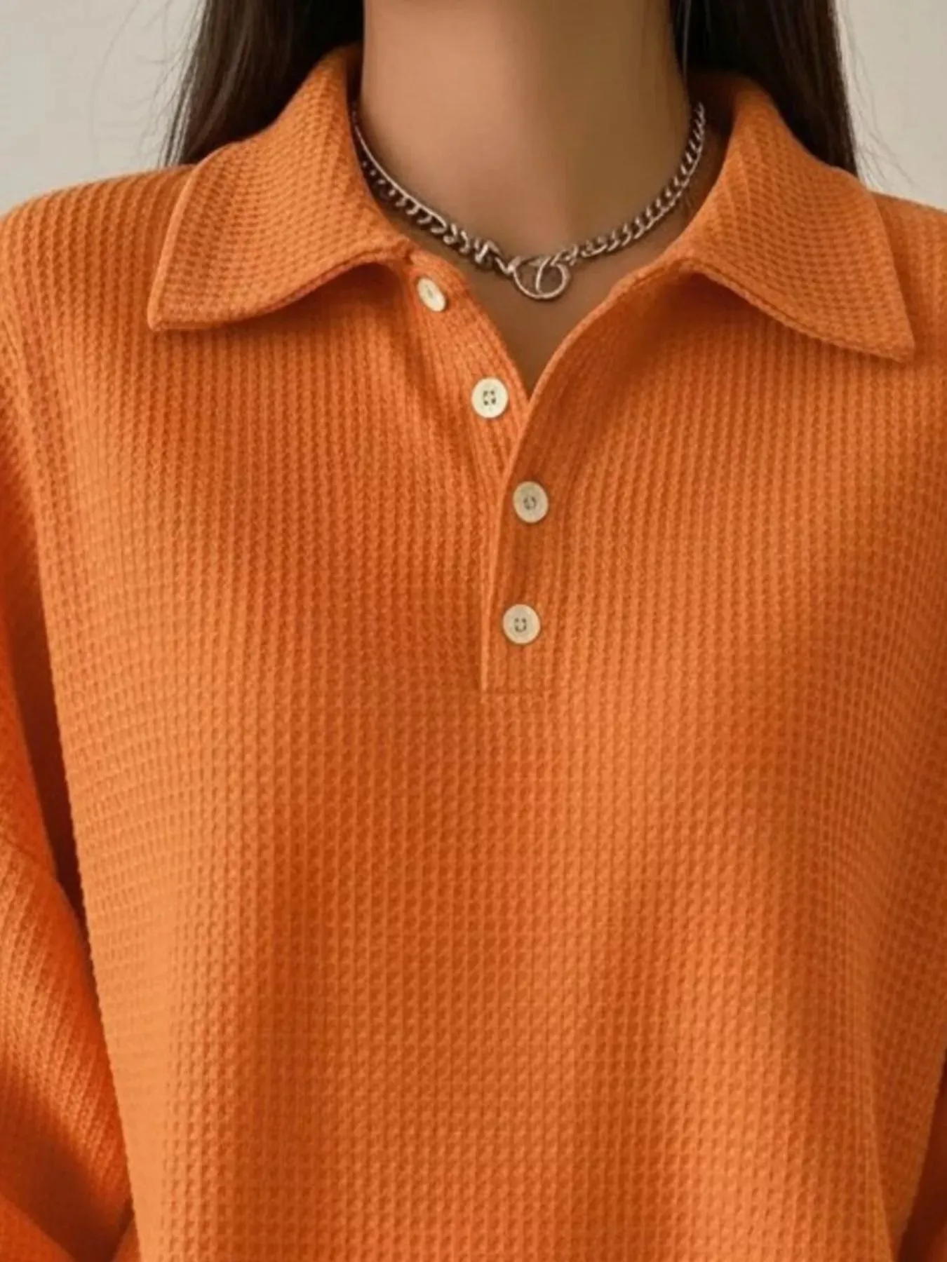 Full Size Waffle Knit Button Detail Sweatshirt Plus Size sold by Charming Charlie product image thumbnail 2