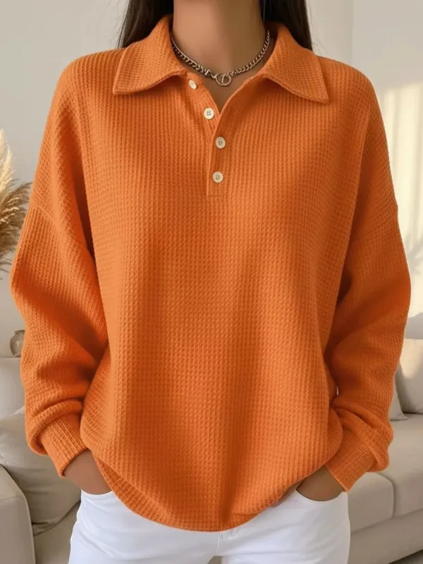 Full Size Waffle Knit Button Detail Sweatshirt Plus Size sold by Charming Charlie