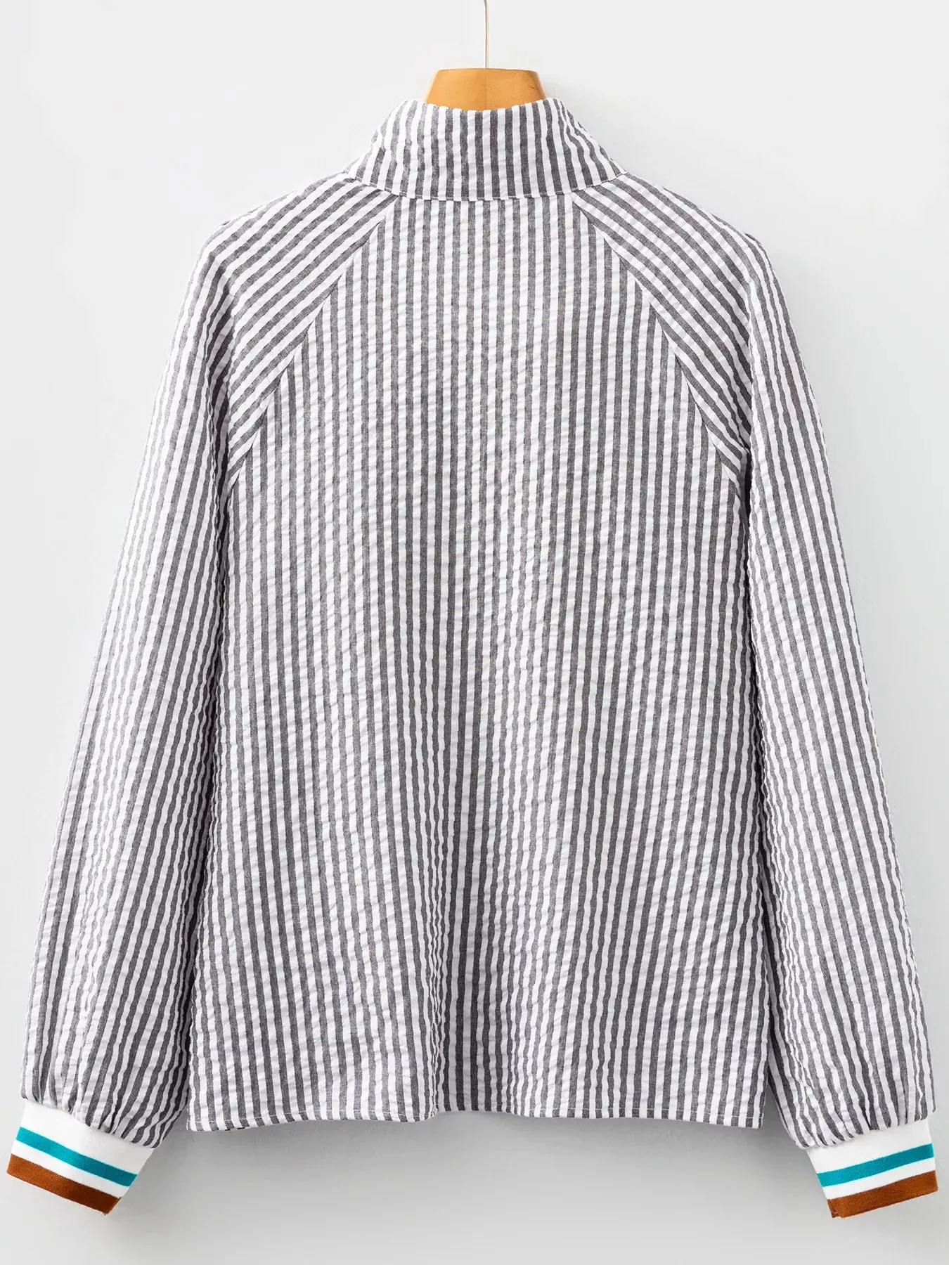 Striped Print Contrast Patchwork Detail Split Neck Blouse sold by Charming Charlie product image thumbnail 3