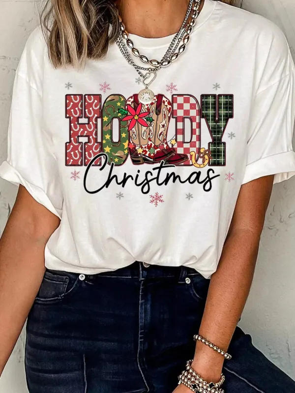 HOWDY Christmas Festive Letter Printed Crew Neck T Shirt sold by Charming Charlie