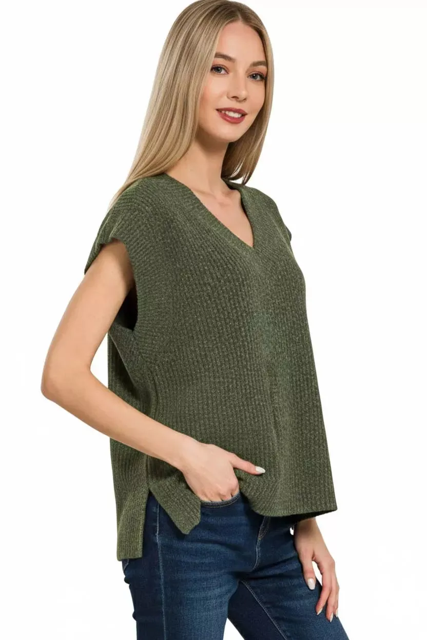 Zenana Ribbed Slit V-Neck Sweater Vest sold by Charming Charlie product image thumbnail 2
