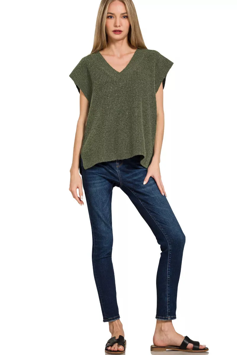 Zenana Ribbed Slit V-Neck Sweater Vest sold by Charming Charlie product image thumbnail 3