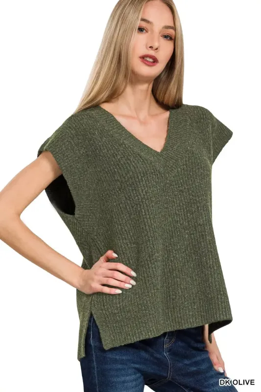 Zenana Ribbed Slit V-Neck Sweater Vest sold by Charming Charlie