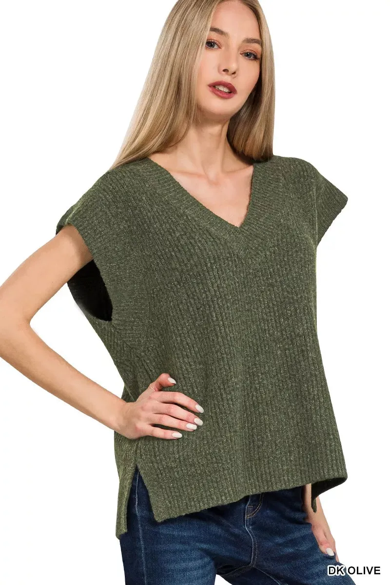 Zenana Ribbed Slit V-Neck Sweater Vest sold by Charming Charlie
