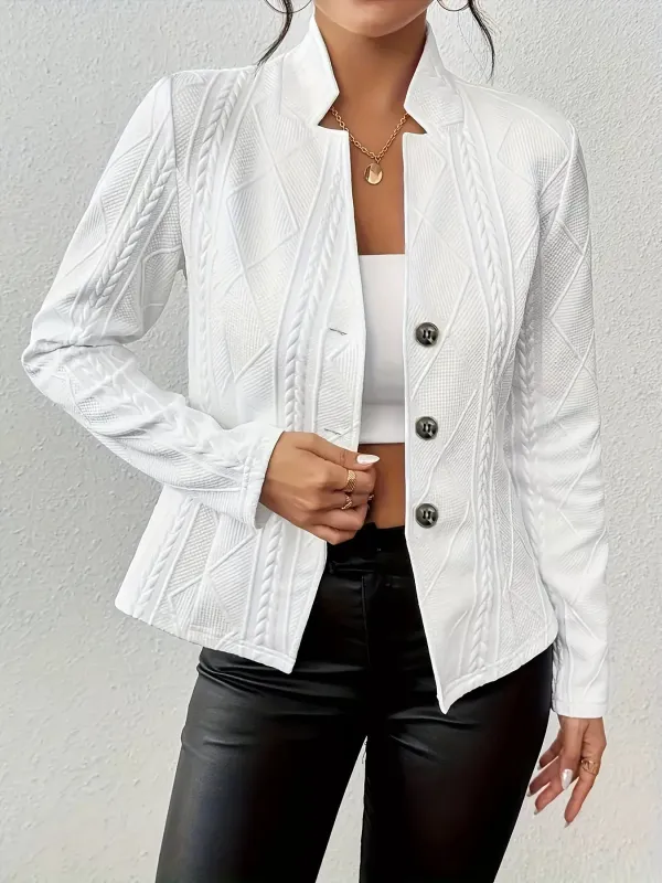 Textured Knit Button-Front Blazer sold by Charming Charlie