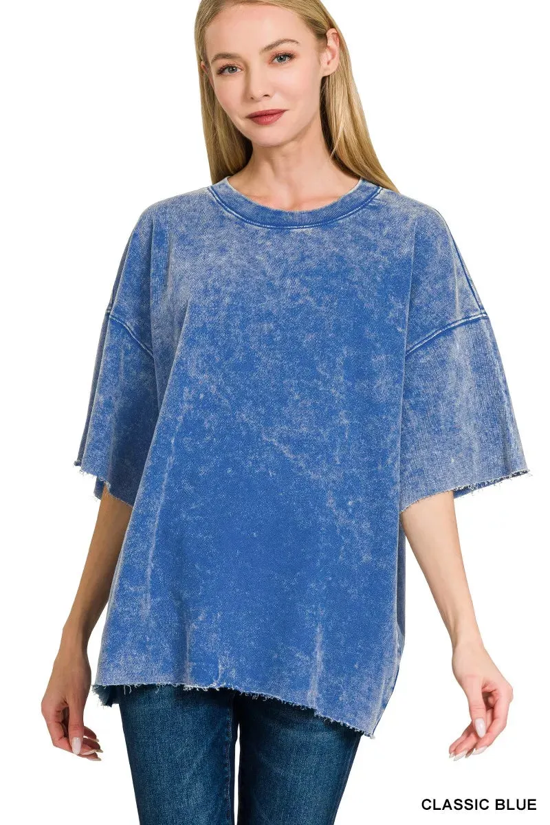 Zenana French Terry Washed Drop Shoulder Short Sleeve Top sold by Charming Charlie