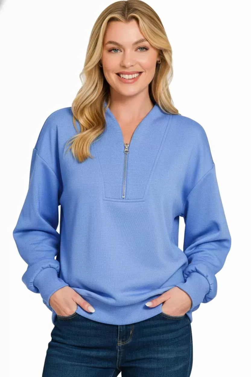 Zenana Scuba Half Zip Drop Shoulder Sweatshirt sold by Charming Charlie product image thumbnail 2