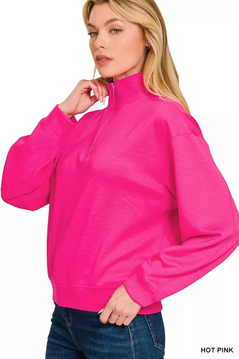 Zenana Scuba Half Zip Pullover Sweatshirt sold by Charming Charlie product image thumbnail 2