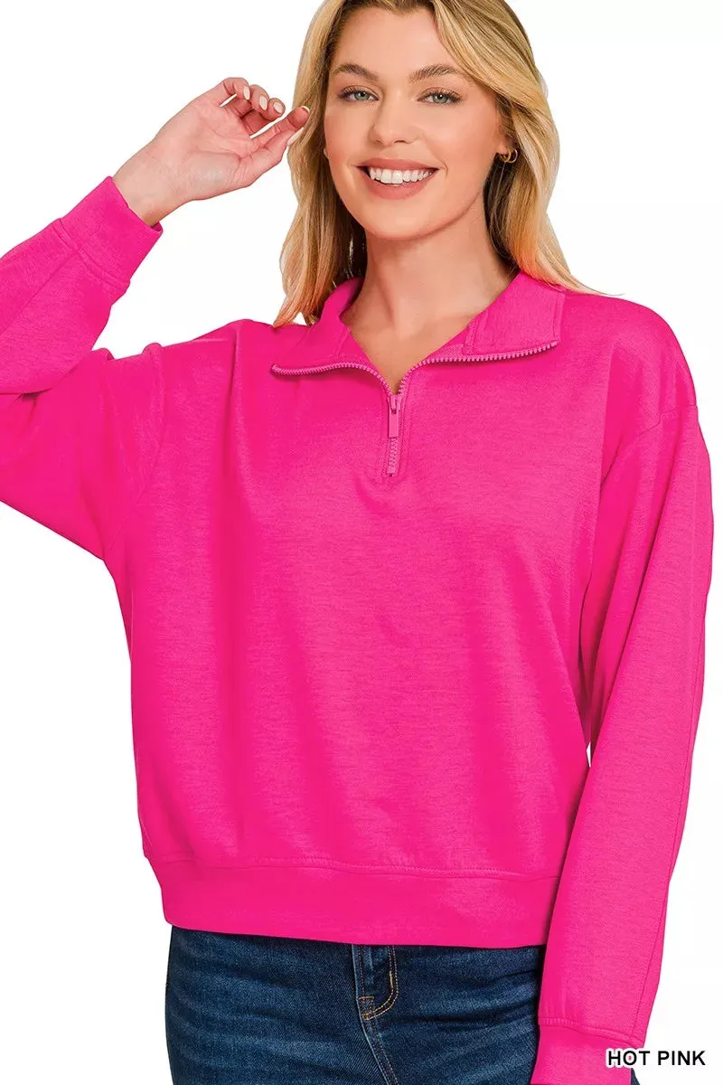 Zenana Scuba Half Zip Pullover Sweatshirt sold by Charming Charlie product image thumbnail 3