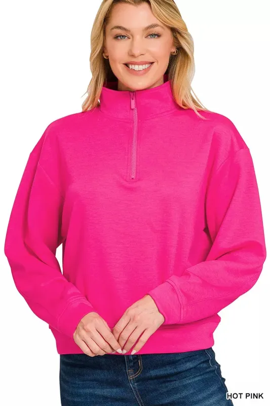 Zenana Scuba Half Zip Pullover Sweatshirt sold by Charming Charlie
