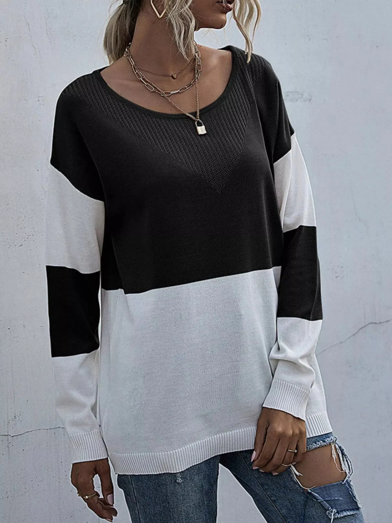 Color Block Round Neck Sweater sold by Charming Charlie product image thumbnail 5