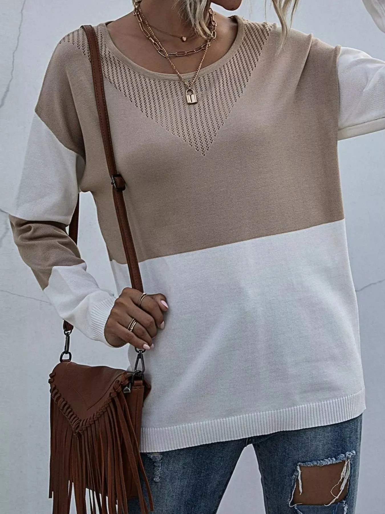 Color Block Round Neck Sweater sold by Charming Charlie product image thumbnail 3