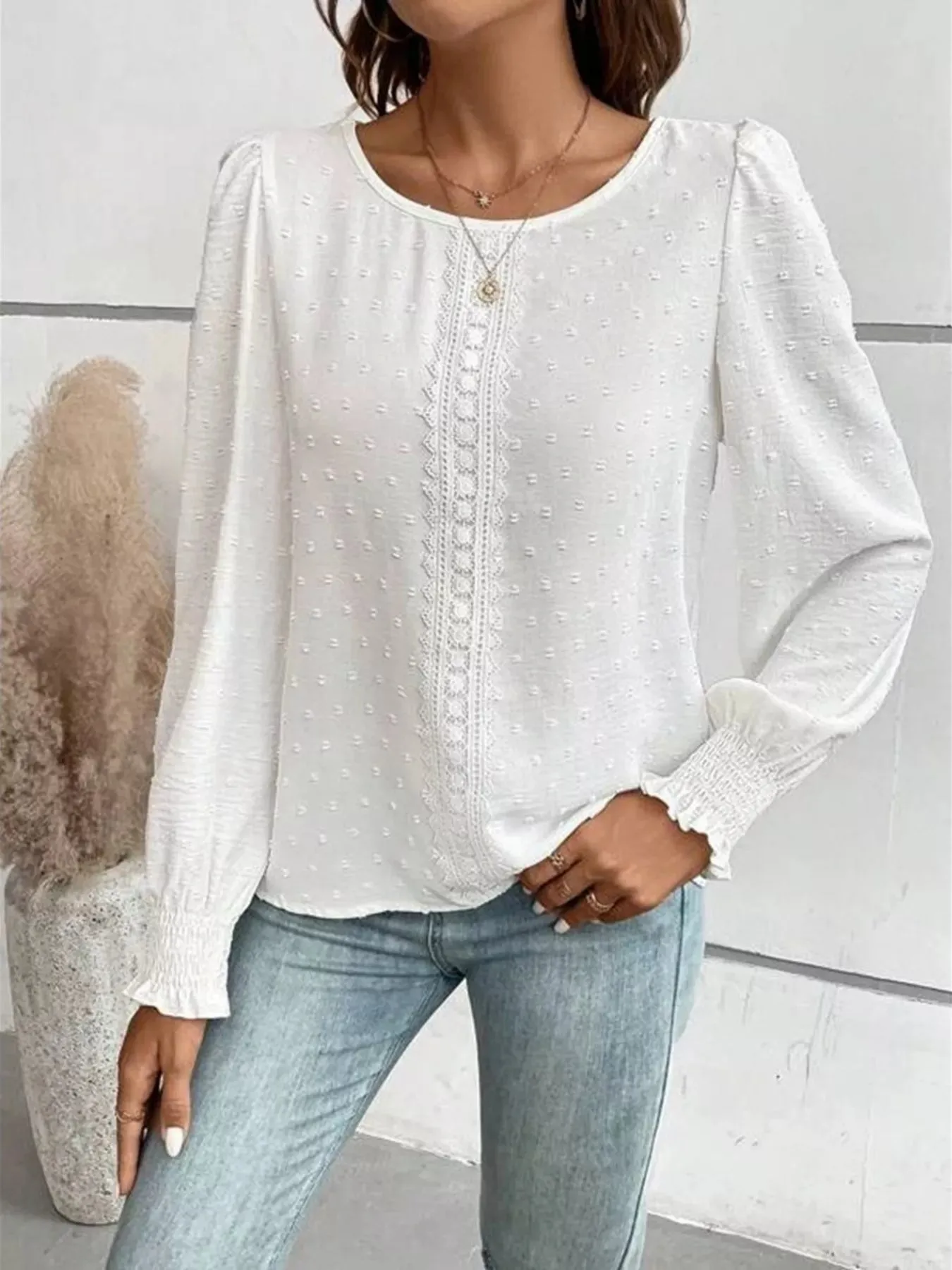 Swiss Dot Long Sleeve Blouse sold by Charming Charlie product image thumbnail 5