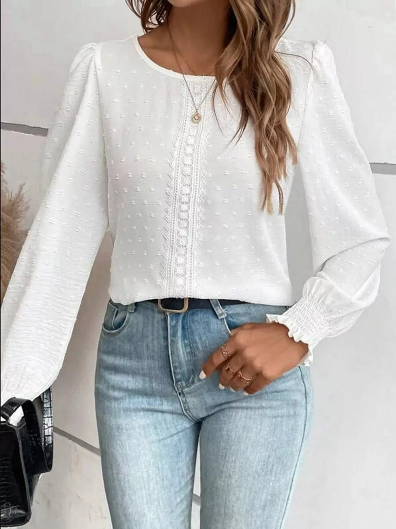 Swiss Dot Long Sleeve Blouse sold by Charming Charlie product image thumbnail 4