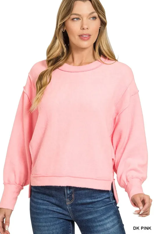 Zenana Brushed Melange Hacci Oversized Pullover sold by Charming Charlie