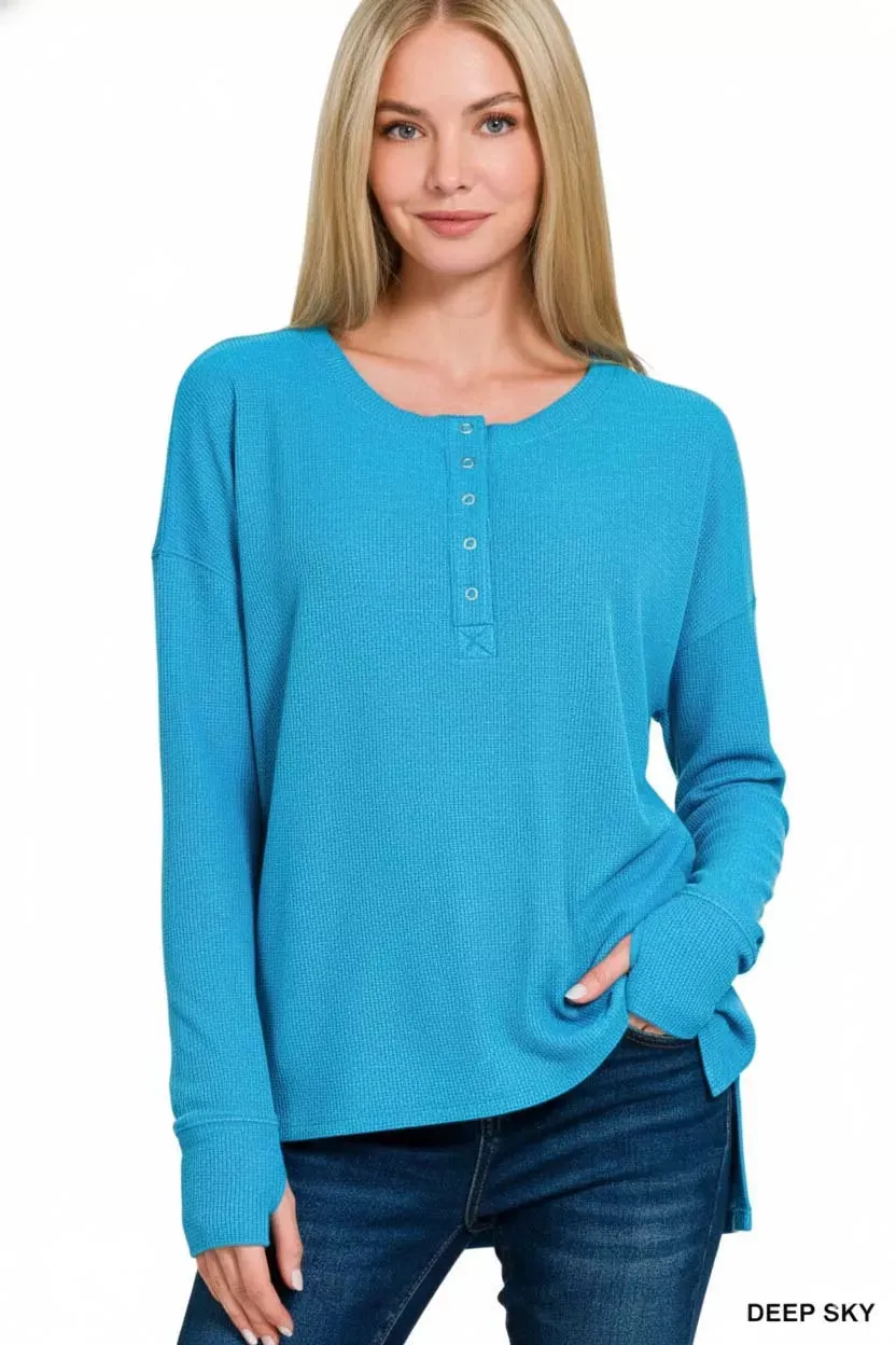 Zenana Waffle Thumb Hole Cuffs Henley Tee sold by Charming Charlie product image thumbnail 3