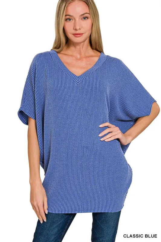 Zenana Raised Rib V-Neck Batwing Top sold by Charming Charlie
