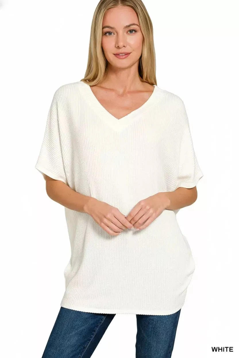 Zenana Raised Rib V-Neck Batwing Top sold by Charming Charlie product image thumbnail 2