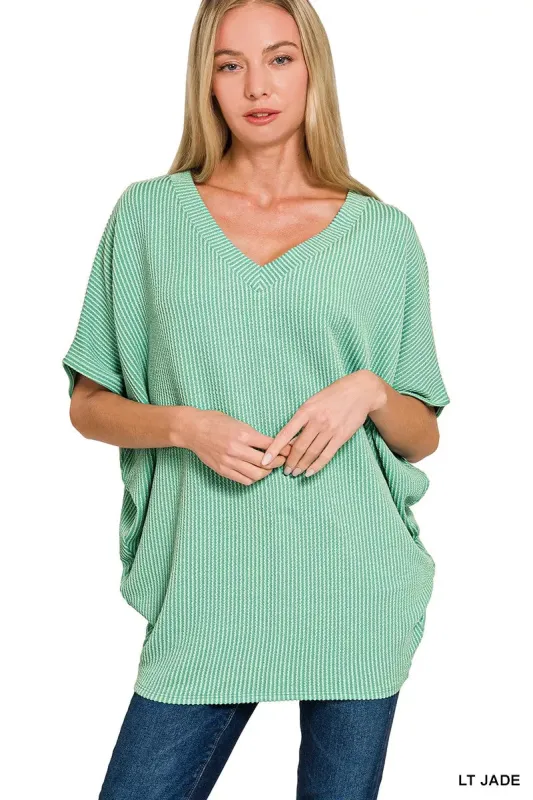 Zenana Raised Rib V-Neck Batwing Top sold by Charming Charlie