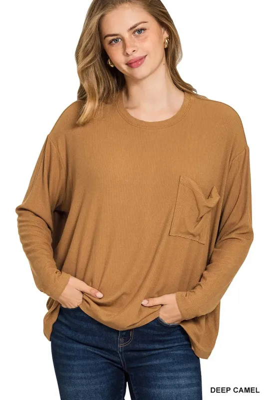 Zenana Ribbed Rayon Span Dolman Sleeve Top sold by Charming Charlie
