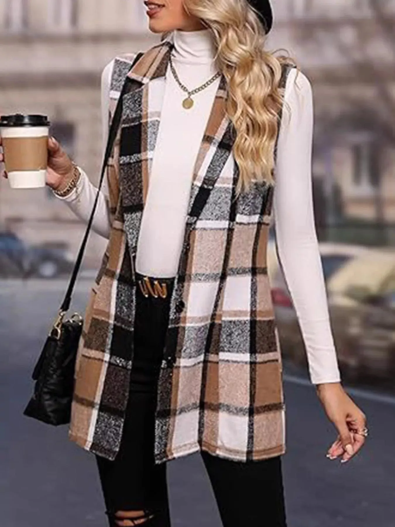 Plaid Button Up Vest Coat sold by Charming Charlie product image thumbnail 3