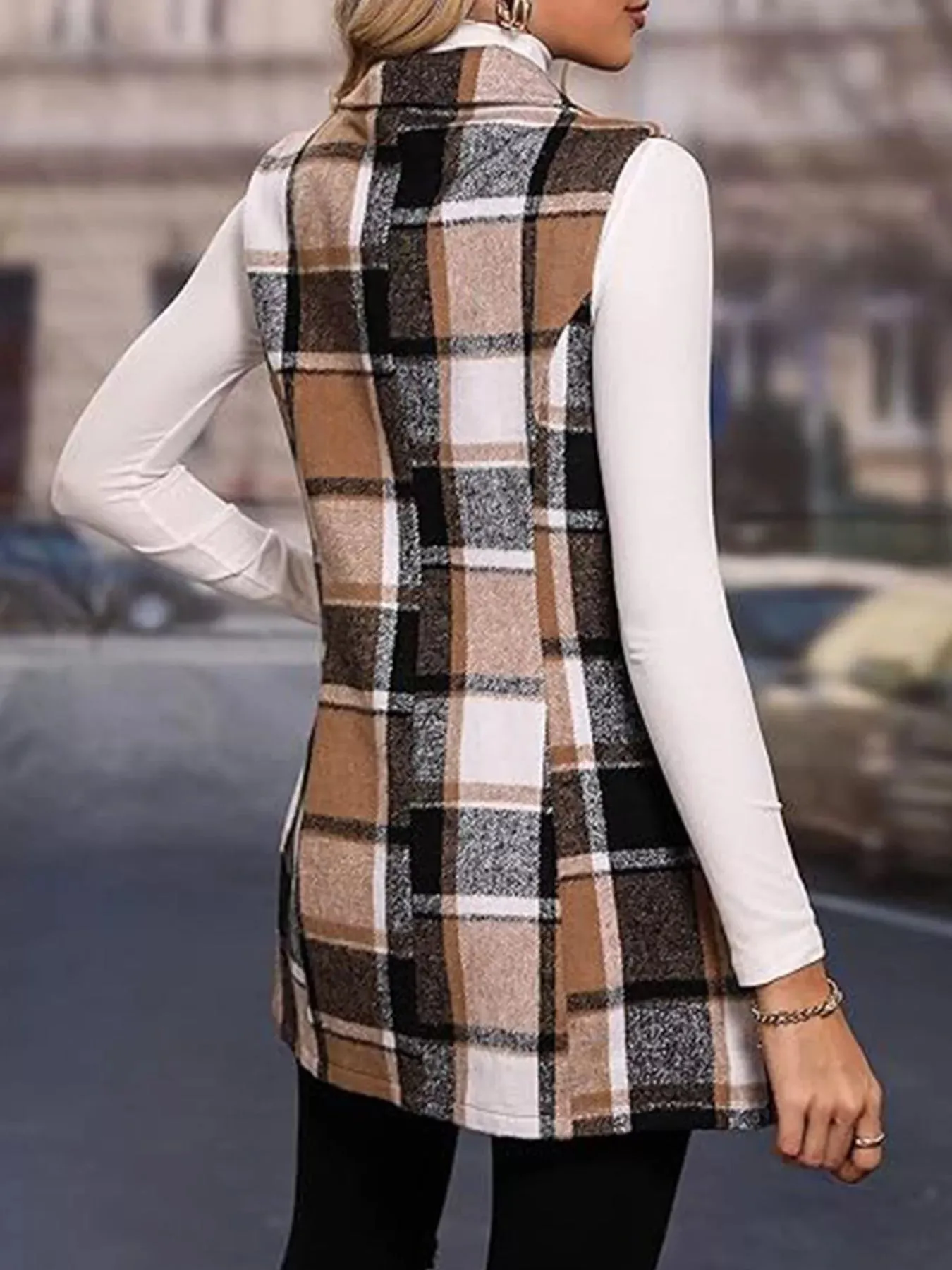 Plaid Button Up Vest Coat sold by Charming Charlie product image thumbnail 4