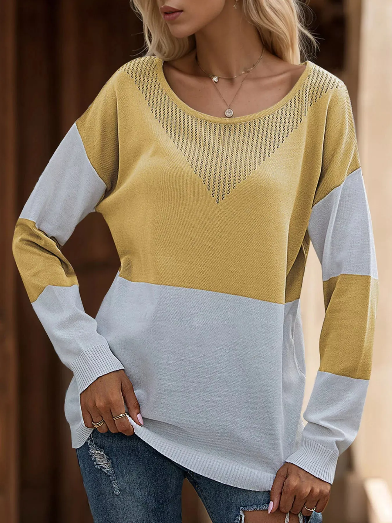Color Block V-Neck Knit Top sold by Charming Charlie product image thumbnail 3