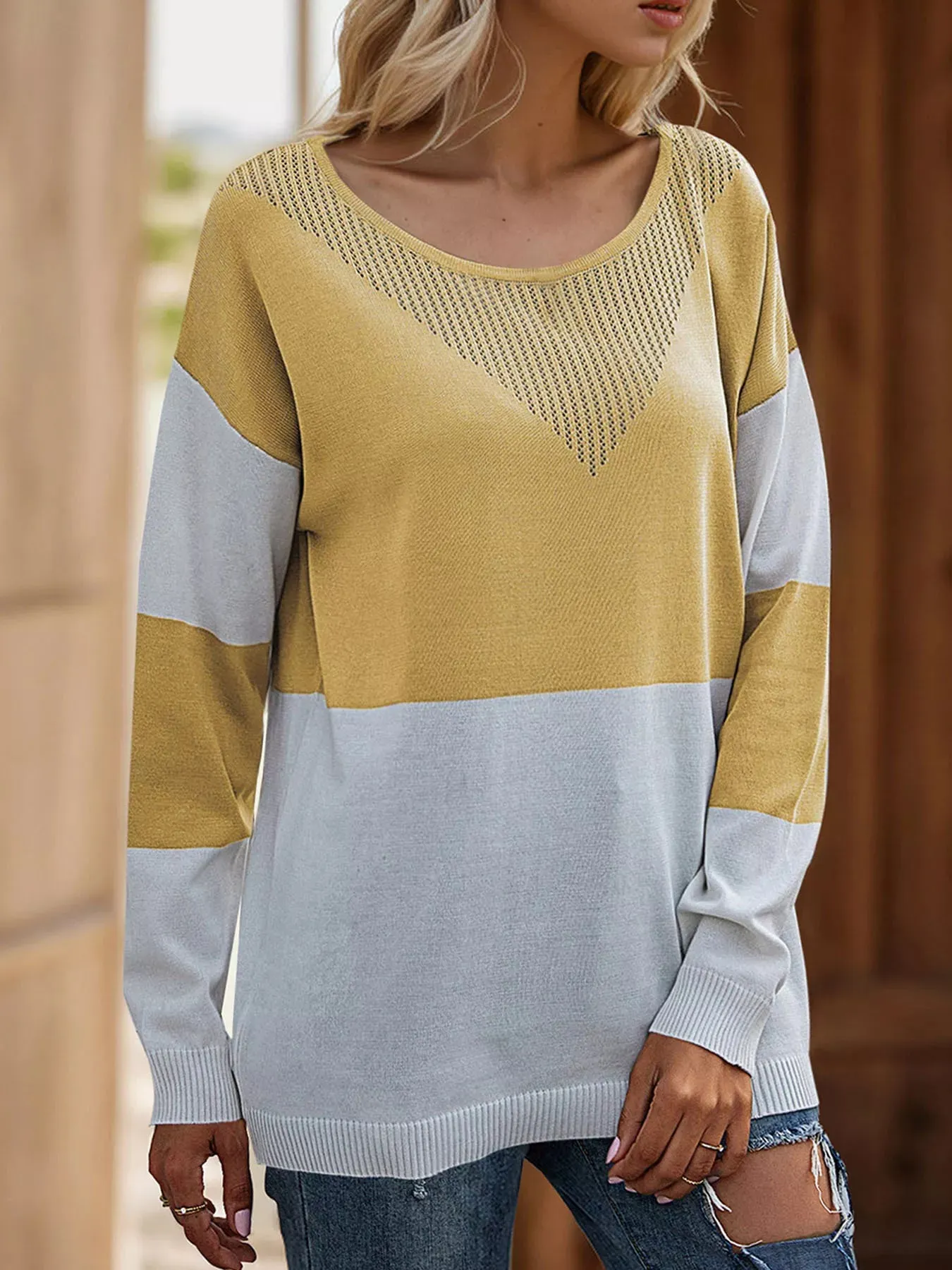 Color Block V-Neck Knit Top sold by Charming Charlie product image thumbnail 4