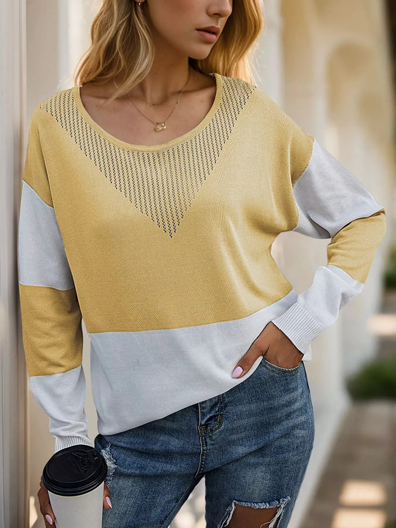 Color Block V-Neck Knit Top sold by Charming Charlie
