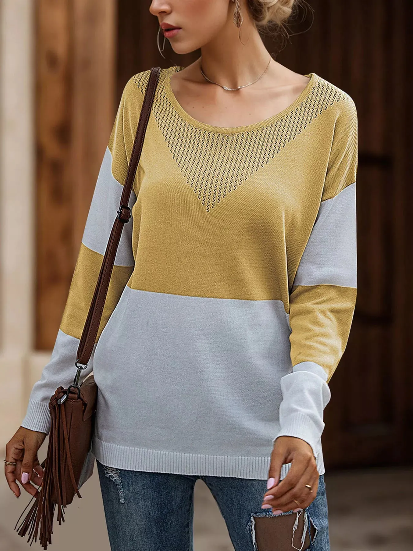 Color Block V-Neck Knit Top sold by Charming Charlie product image thumbnail 5