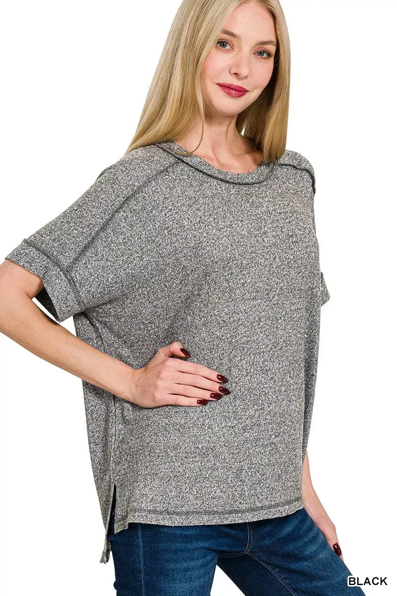 Zenana Full Size Soft Melange Hacci Short Sleeve Hi-low Tee Plus Size sold by Charming Charlie product image thumbnail 2