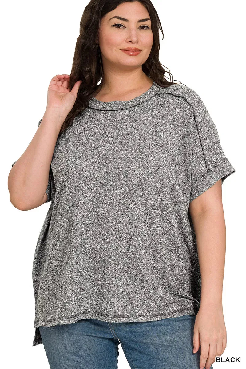 Zenana Full Size Soft Melange Hacci Short Sleeve Hi-low Tee Plus Size sold by Charming Charlie product image thumbnail 3