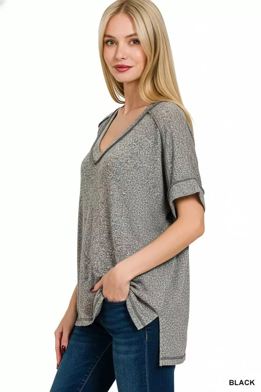 Zenana Full Size Soft Melange Hacci V-Neck Short Sleeve Hi-low Tee Plus Size sold by Charming Charlie product image thumbnail 2