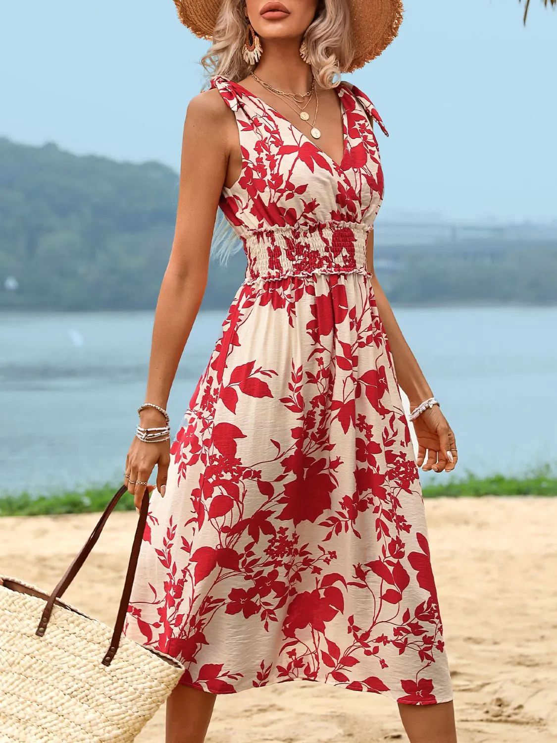 Smocked Printed Surplice Midi Dress sold by Charming Charlie product image thumbnail 3