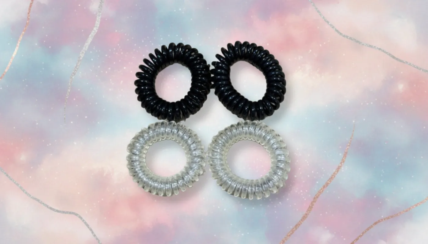 Black/Clear Spiral Hair Ties. Pack of 4 sold by Charming Charlie