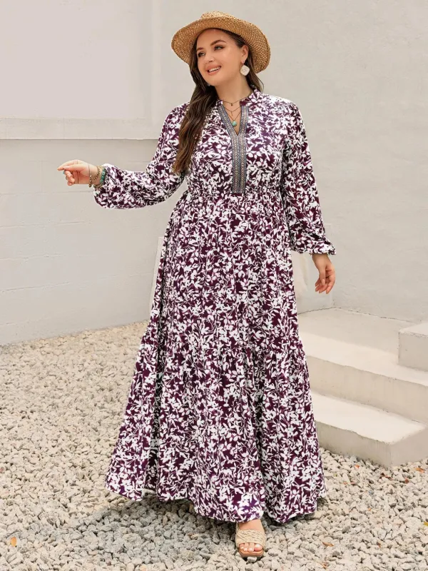 Plus Size Floral Print Maxi Dress with Long Sleeves sold by Charming Charlie