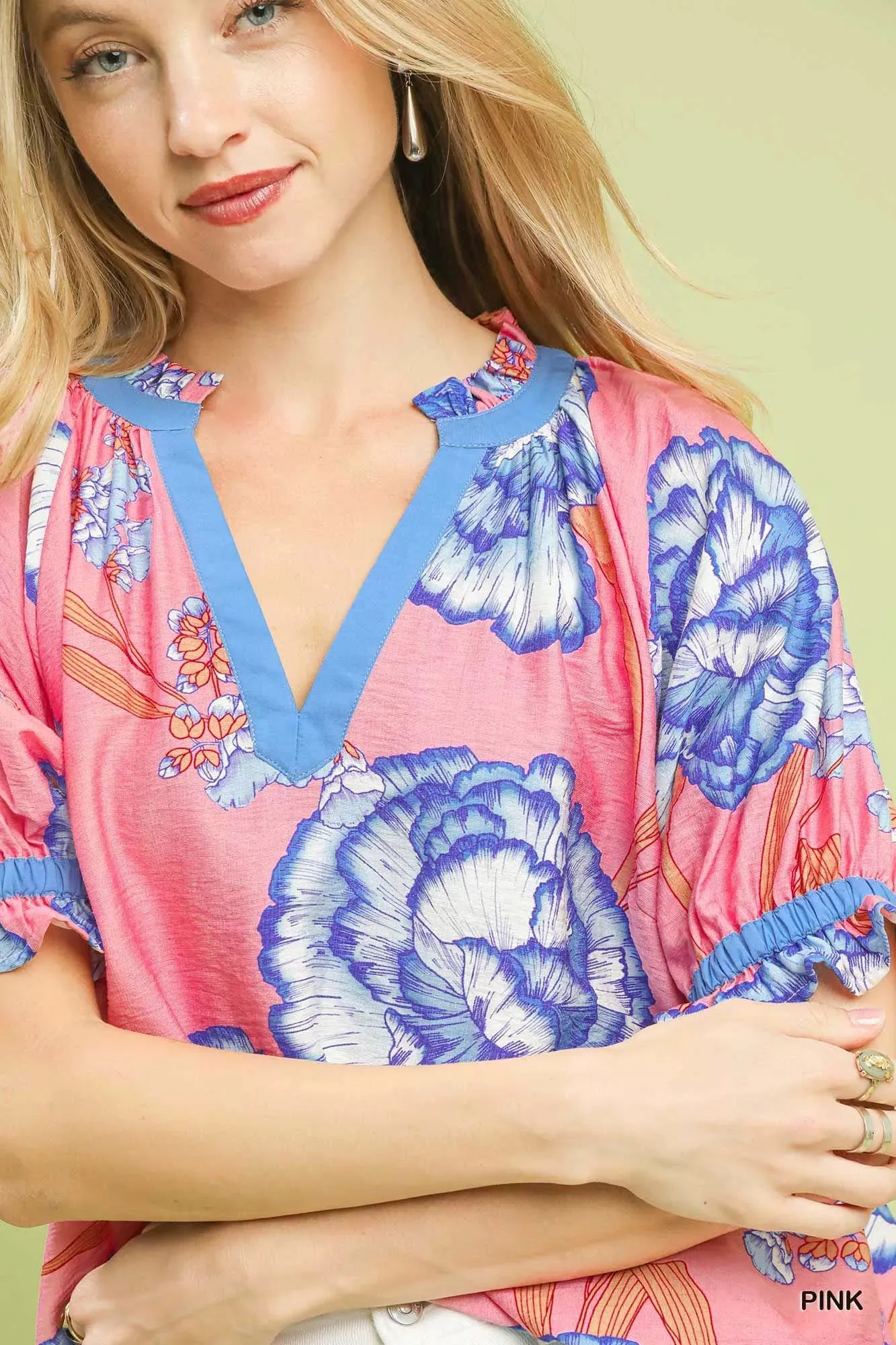 Umgee Floral V-Neck Puff Sleeve Blouse sold by Charming Charlie product image thumbnail 5