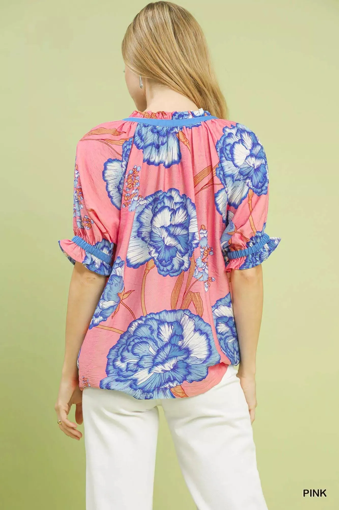 Umgee Floral V-Neck Puff Sleeve Blouse sold by Charming Charlie product image thumbnail 3