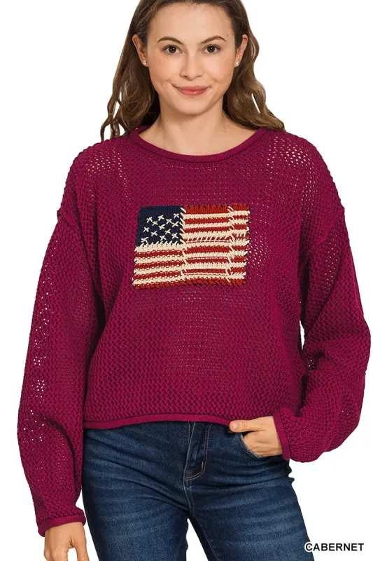 Zenana American Flag Crew Neck Sweater sold by Charming Charlie