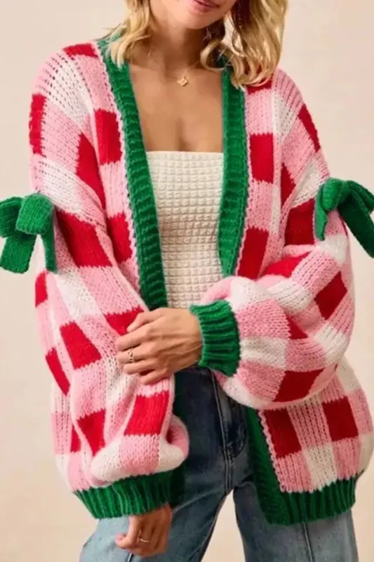 Checkered Bow-Tie Sleeve Knit Christmas Cardigan sold by Charming Charlie