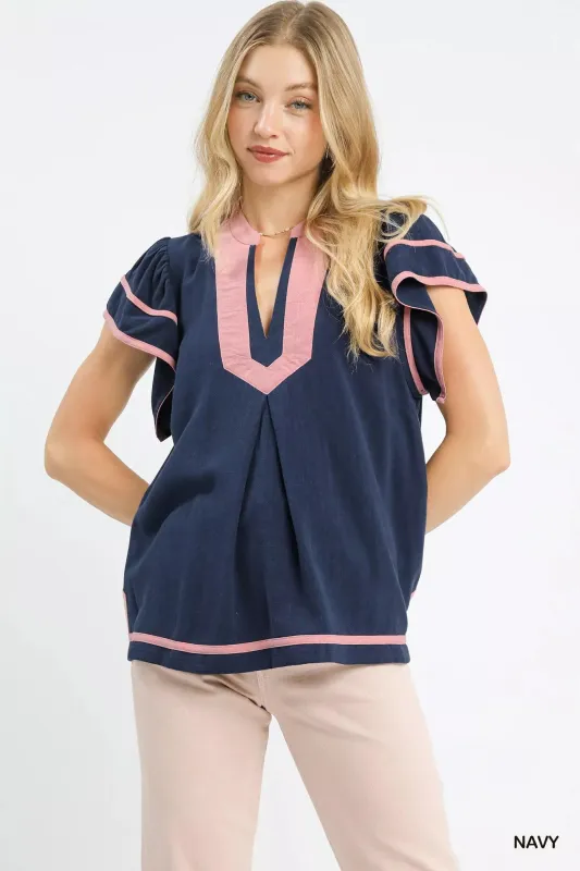 Umgee Linen Ruffle Sleeve Top sold by Charming Charlie