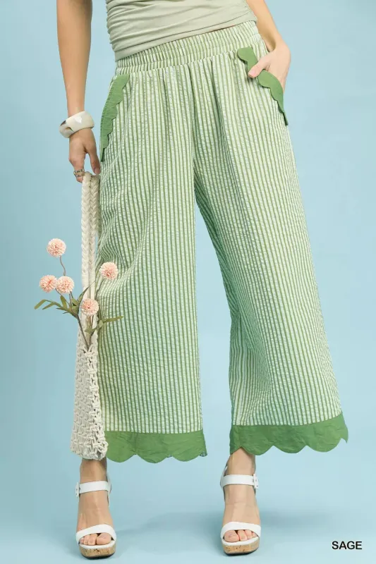 Umgee Stripe Scallop Hem Wide Leg Pants sold by Charming Charlie