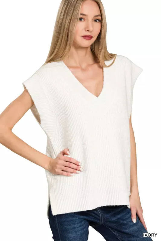 Zenana Ribbed Slit V-Neck Sweater Vest sold by Charming Charlie