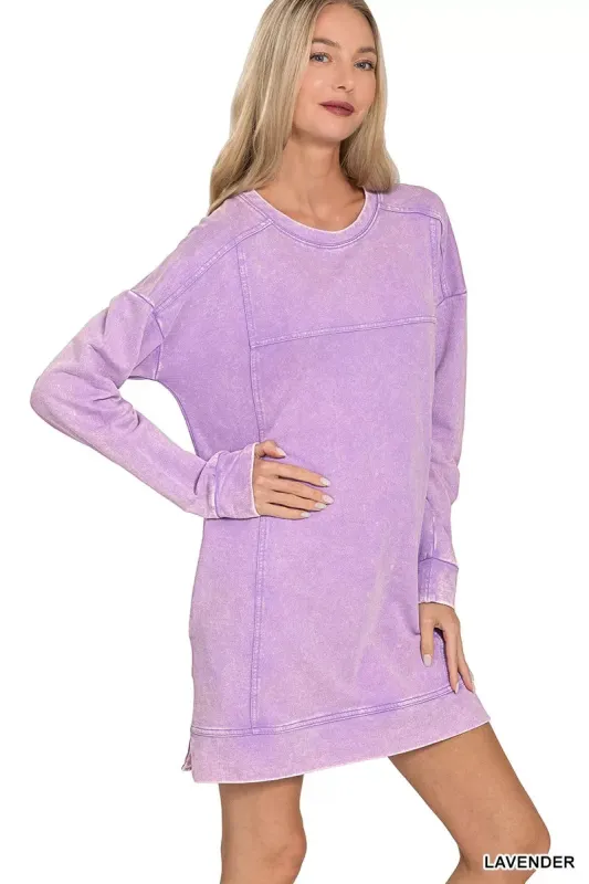 Zenana French Terry Acid Washed Dress with Pockets sold by Charming Charlie