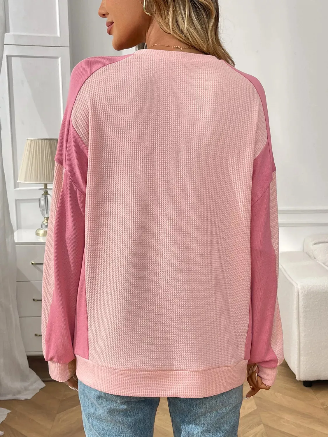 Color Block Waffle Knit Long Sleeve T-Shirt sold by Charming Charlie product image thumbnail 2
