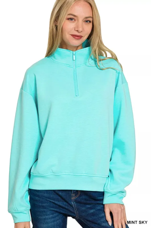 Zenana Scuba Half Zip Pullover Sweatshirt sold by Charming Charlie