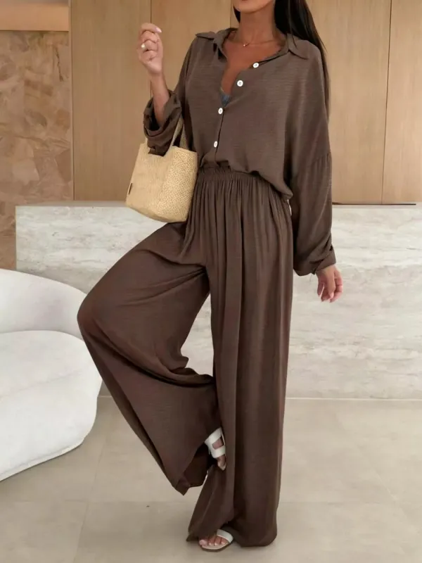 Long Sleeve Shirt and Wide Leg Pants Set sold by Charming Charlie